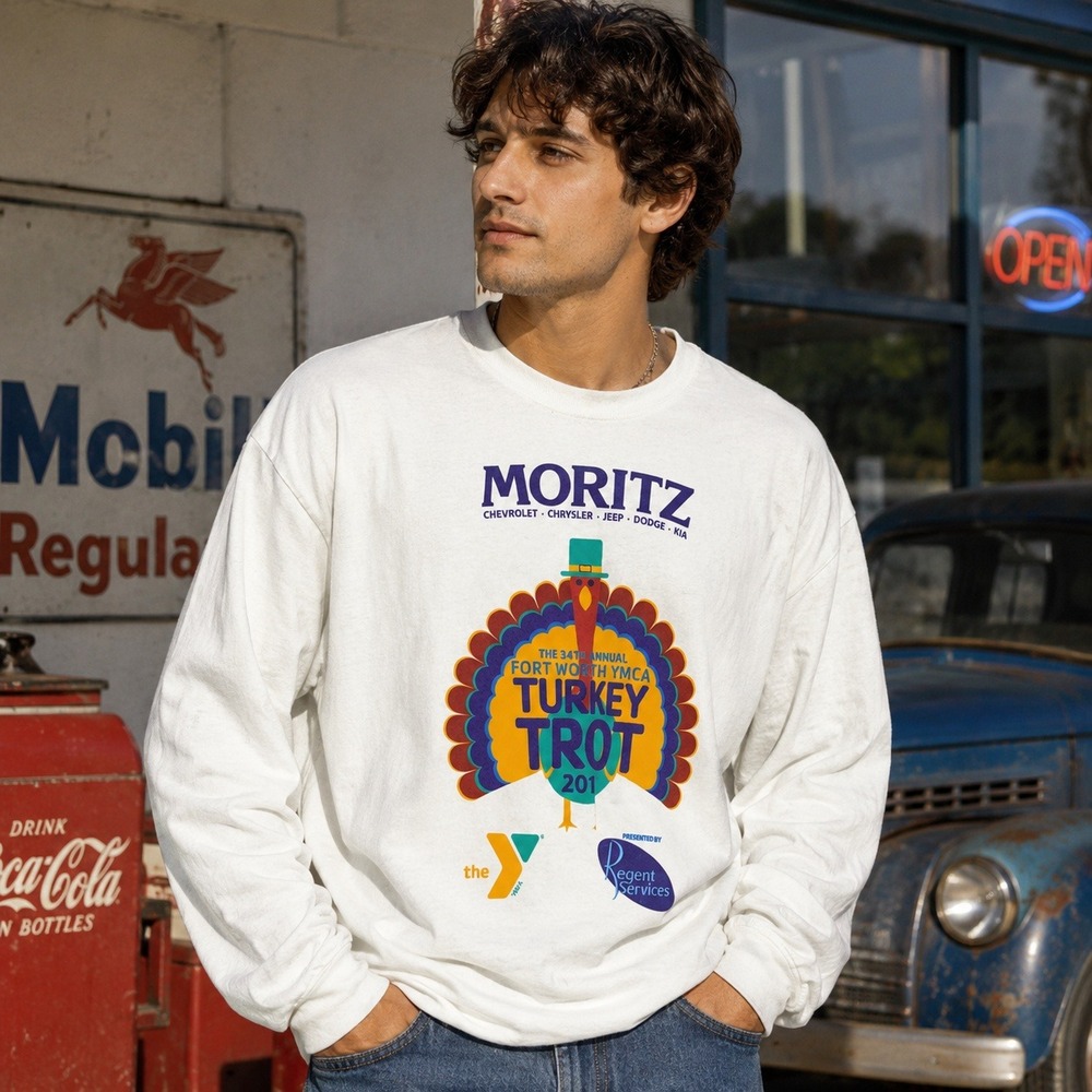 Gildan Fort Worth YMCA Turkey‎ Trot 2015 Long Sleeve Graphic T-Shirt White XL